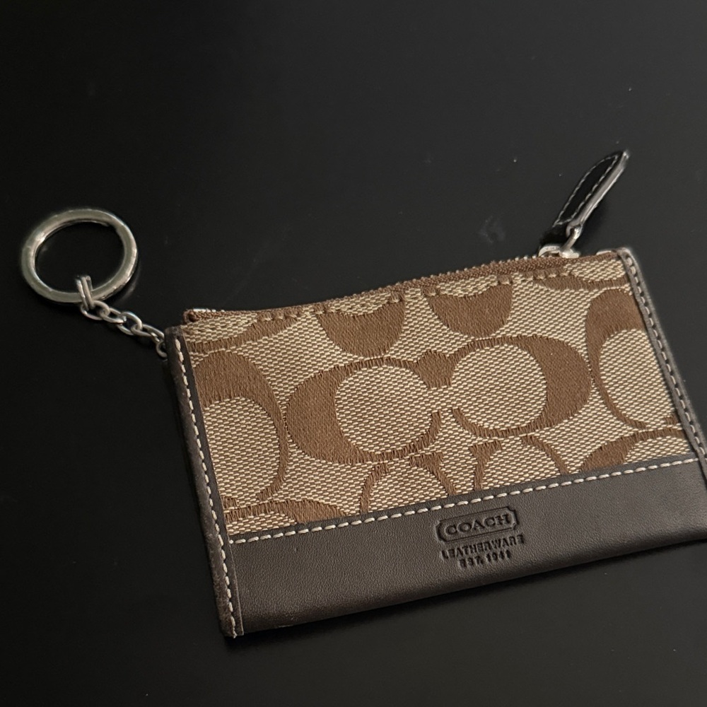 Coach Signature Brown and Tan Card Holder